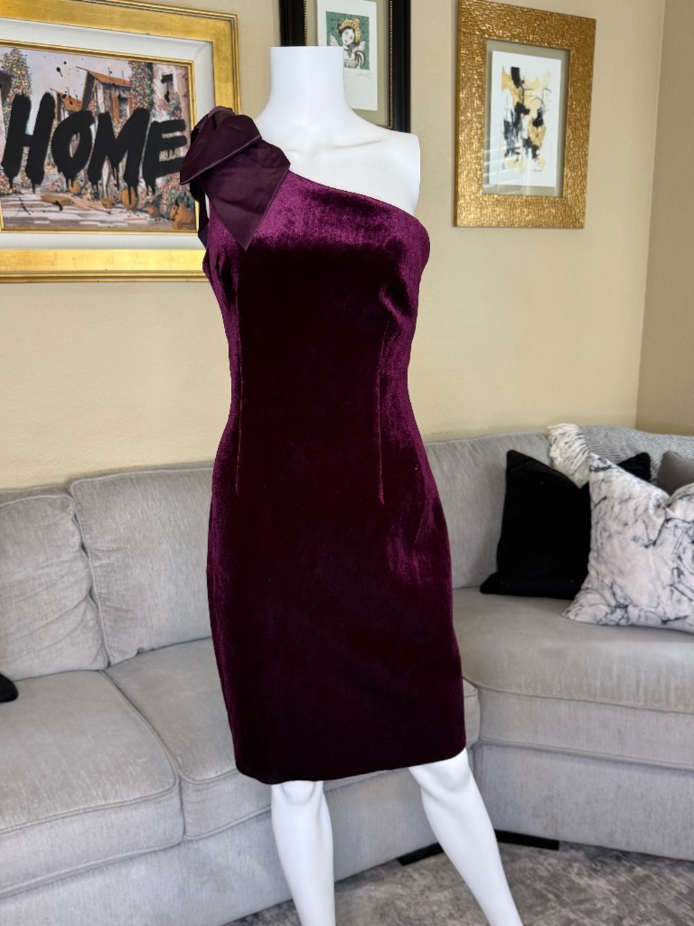 Eliza J Plum/Purple Velvet One Shoulder Sheath Dress Size 10 NWT